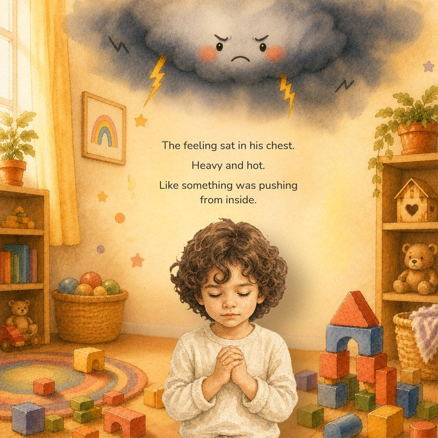 Storybook page — the child illustrated as the hero