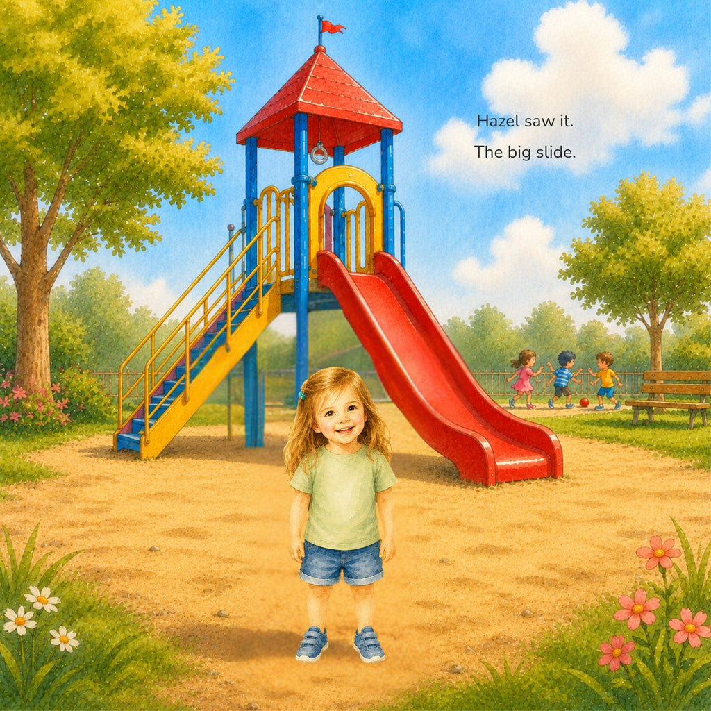 Interior page — Hazel sees the big slide at the playground for the first time