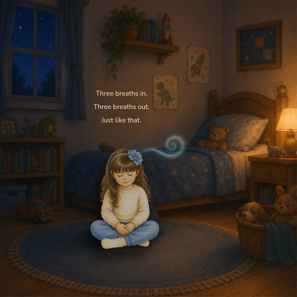 Interior page — three breaths in, three breaths out, at bedtime