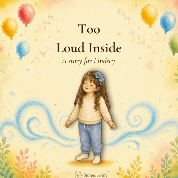 Too Loud Inside personalized book cover — 'A story for Lindsey' with a watercolor girl and swirling breath