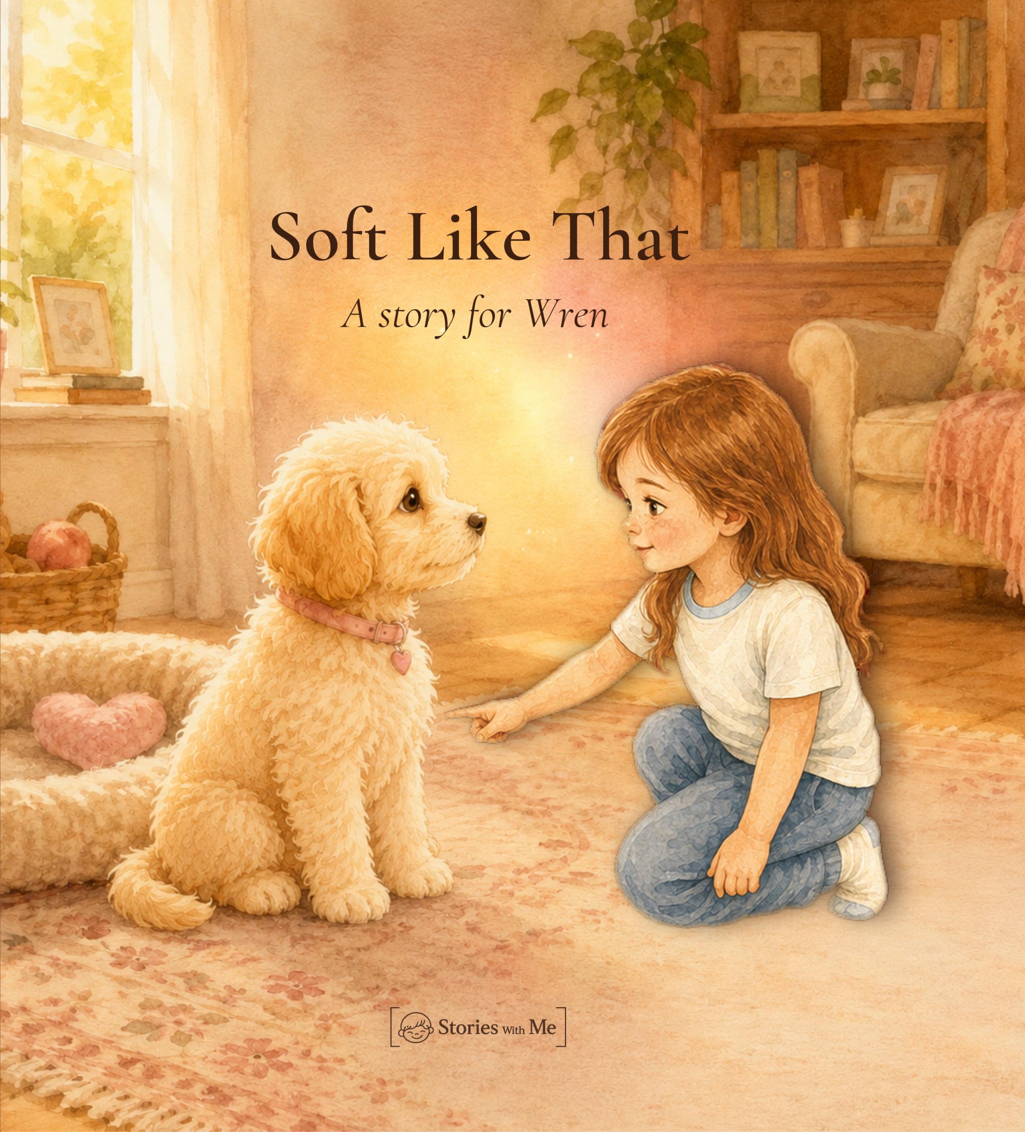 Soft Like That personalized book cover, a child and their puppy