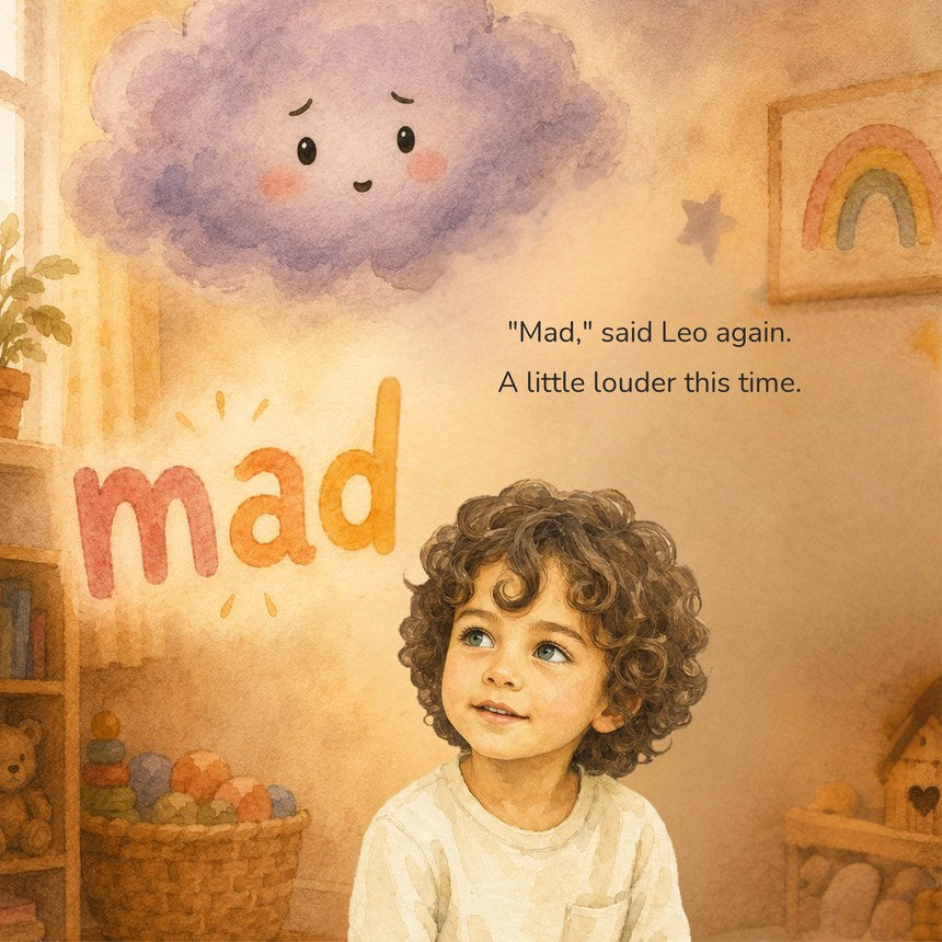 Storybook page — the child illustrated as the hero