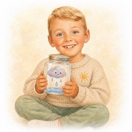 Nate as a child, painted into Puff&rsquo;s jar